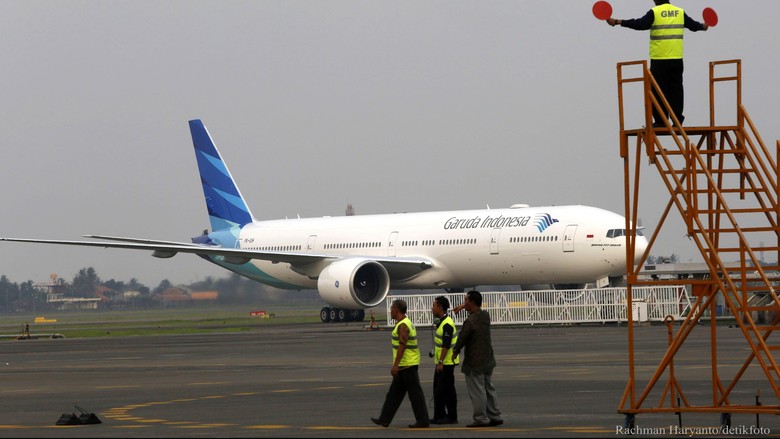 PT Garuda Indonesia Tbk (GIAA) datangkan pesawat Boeing 777-300ER untuk melayani penerbangan haji mulai Agustus 2015. Hari ini maskapai pelat merah itu menerima B777-300ER ketujuhnya di Hanggar 2 Garuda Maintenance Facilities (GMF), kawasan Bandara Internasional Soekarno-Hatta, Cengkareng. Rachman Haryanto/detikcom.