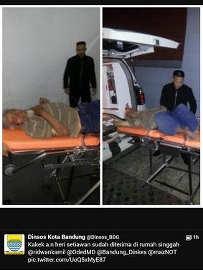 Akhirnya, Dinsos Bandung Bawa Kakek Heri ke Rumah Singgah