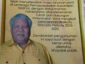 Maju Pilkada Manado, Eks Napi Imba Buat Pengumuman Bebas dari Tahanan