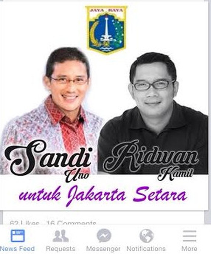 Beredar Poster Duet Sandiaga Uno-Ridwan Kamil untuk Pilgub DKI di Medsos