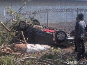 Hindari Razia Polisi, Avanza Berpenumpang 6 Orang Terguling di Paiton
