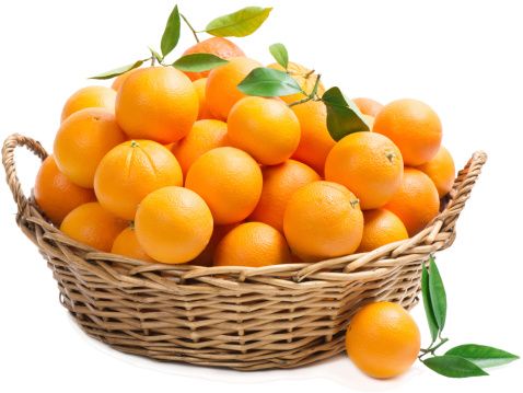 Fruit basket full of oranges.