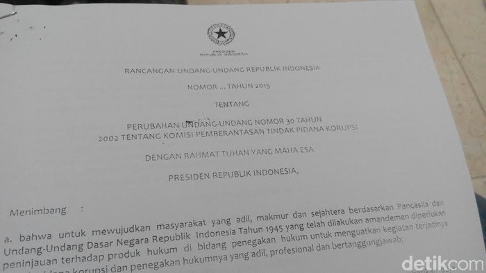 Draf Revisi UU KPK Berasal dari Pemerintah?