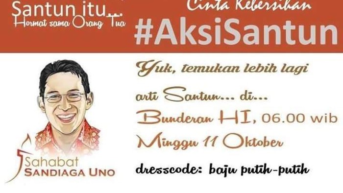 Relawan Sandiaga Uno Kumpul di Bundaran HI Gelar #AksiSantun Besok Pagi