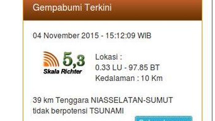 Nias Diguncang Gempa 5,3 SR