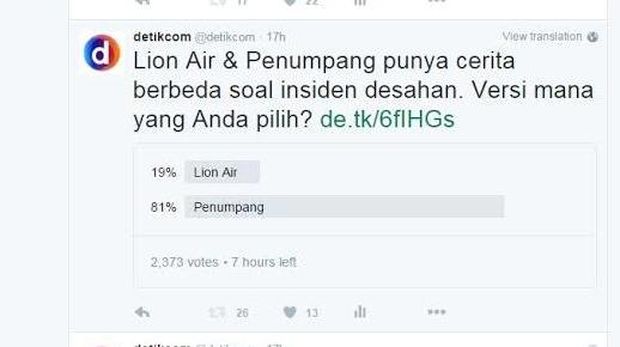 Polling Twitter: 81 Persen Akun Pilih Cerita Penumpang 