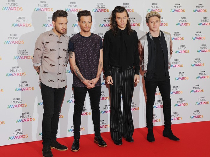 BIRMINGHAM, ENGLAND - DECEMBER 10:  Liam Payne, Louis Tomlinson, Harry Styles and Niall Horan of One Direction attend the BBC Music Awards at Genting Arena on December 10, 2015 in Birmingham, England.  (Photo by Eamonn M. McCormack/Getty Images)