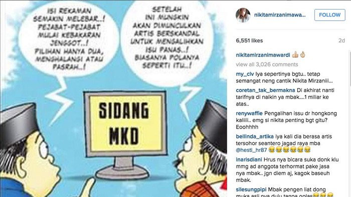 Jadi Sorotan Kasus Prostitusi, Nikita Mirzani Posting Meme