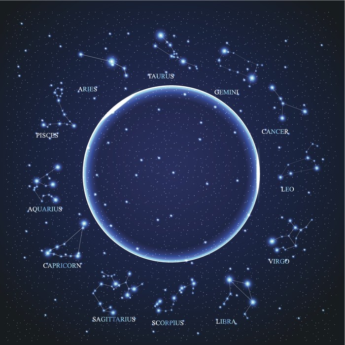 the aries zodiac sign of bright stars on background