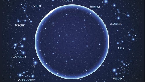 the aries zodiac sign of bright stars on background