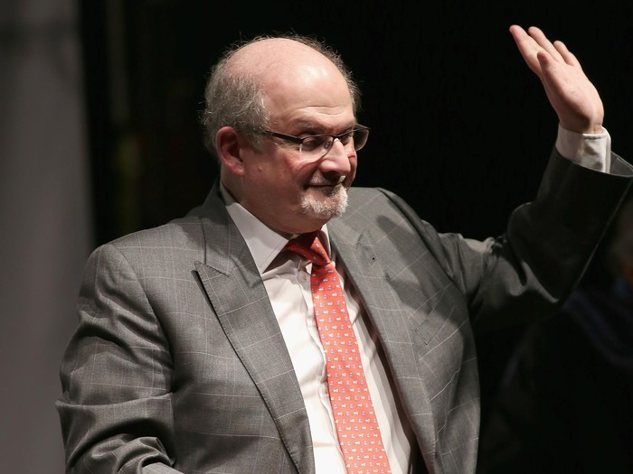 NEW YORK, NY - DECEMBER 10:  Novelist Salman Rushdie speaks onstage at the Norman Mailer Center 7th Annual Awards ceremony and celebration at Pratt Institute on December 10, 2015 in New York City.  (Photo by Bennett Raglin/Getty Images for Norman Mailer Center, Inc.)