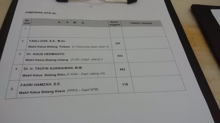 Tak Ada Lagi Nama Novanto di Absen Pimpinan Rapat Paripurna DPR
