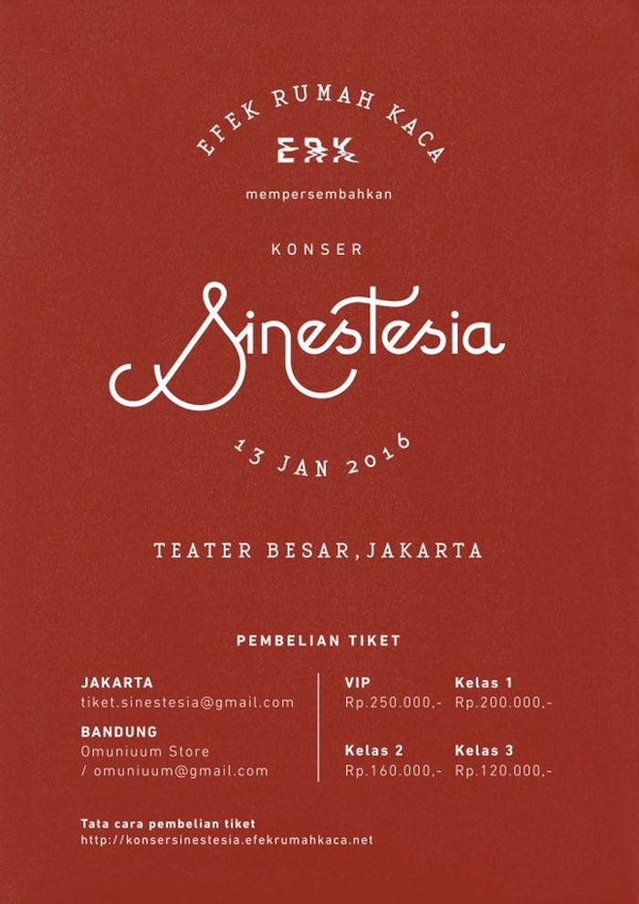 Tiket Konser Sinestesia ERK Dijual Mulai Rp 120 ribu