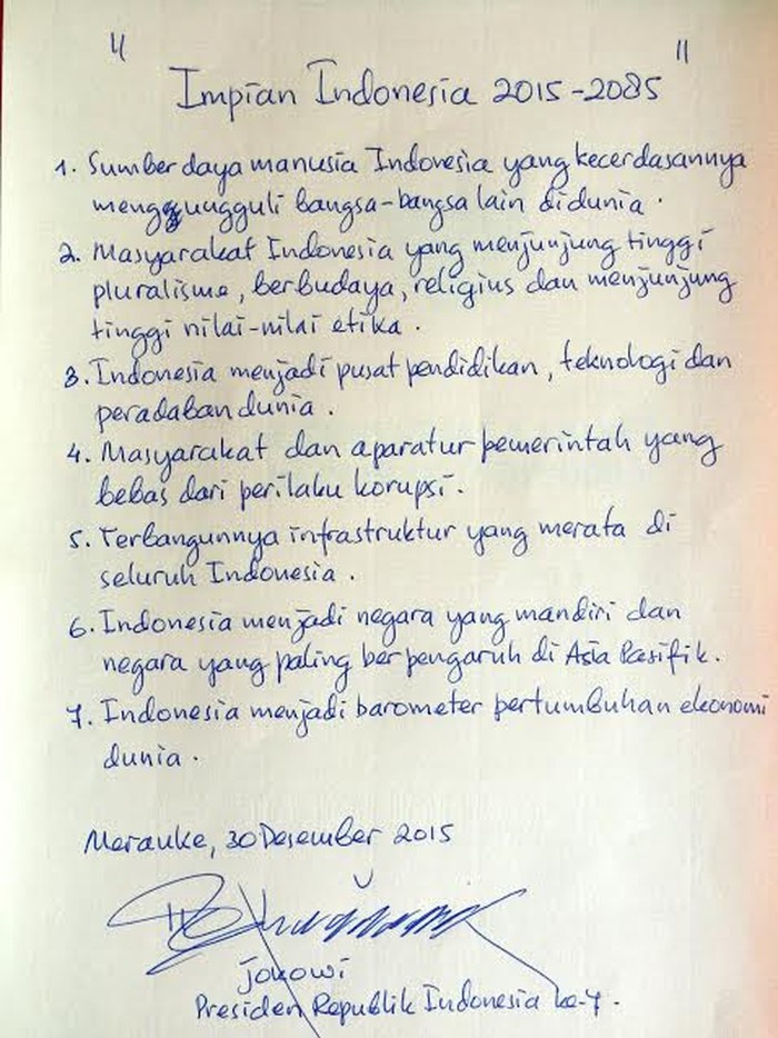 Ini Tulisan Tangan Jokowi yang Ditaruh di Kapsul Waktu: Impian