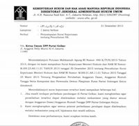 Ini Isi Surat Pengantar Pencabutan Sk Kepengurusan Golkar Agung Laksono