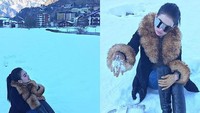 Aunty Incess Lagi Main Main Salju Sama Anak Buaya Aunty Incess ☃️☃️️️ #PrincesSyahrini #WinterWonderland #SyrInSwitzerland #Snow #holidays #happyholidays2015 #europe #Engelberg_30Decber2015 #Engelberg #AuntyIncessInswiss #AuntyIncessInSwitzerland, tulisnya di caption foto. (Instagram/princessyahrini)