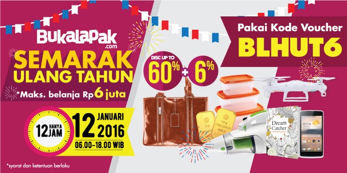 Nikmati Limpahan Diskon Selama 12 Jam di Bukalapak