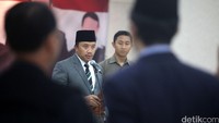 Menpora Imam Nahrawi melantik dan mengambil sumpah jabatan para pejabat eselon II di lingkungan Kementerian Pemuda dan Olahrahga di Auditorium Wisma Menpora Senayan, Jakarta, Jumat (15/01/2016).