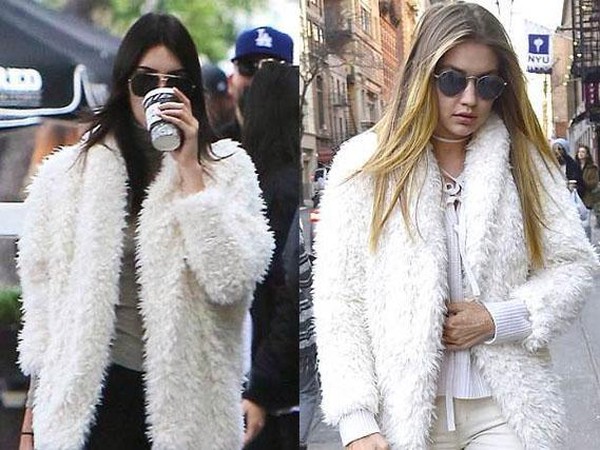 Kendall Jenner and Gigi Hadid in the Express Sherpa Jacket