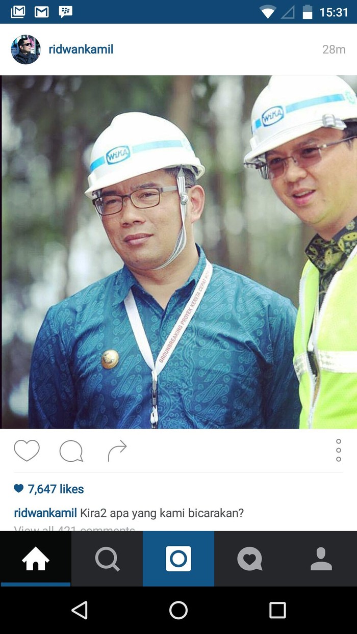 Ridwan Kamil Pasang Foto Bareng Ahok, untuk Pilgub DKI 2017?