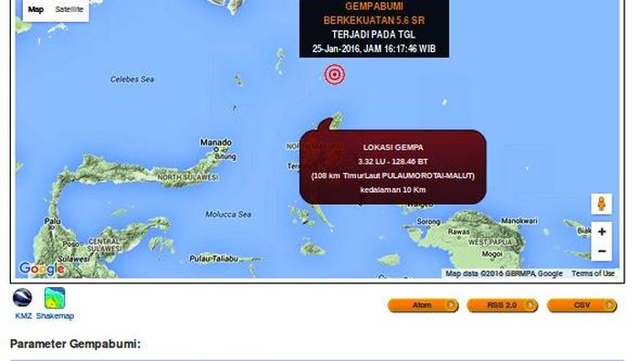 Gempa Berkekuatan 5,6 SR Guncang Timur Laut Morotai
