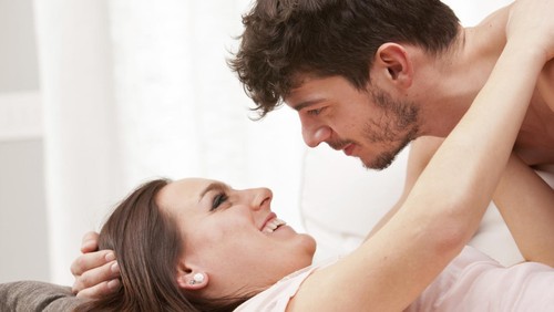 woman about to cuddle his man