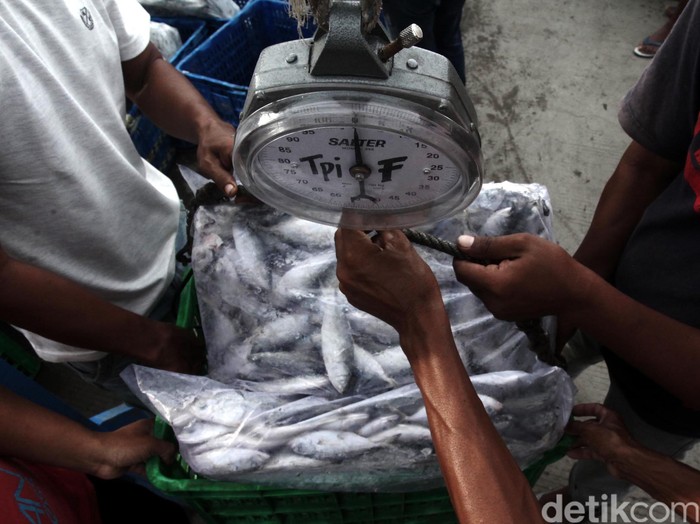 Sejumlah nelayan melakukan bongkar muat di tempat pelelangan ikan Muara Angke, Jakarta. Cuaca buruk membuat hasil tangkapan nelayan menurun.