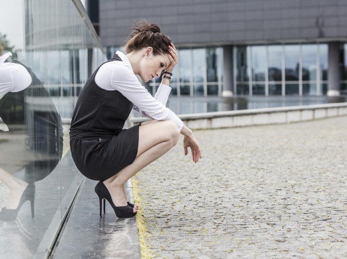 Wanita Karier Sedih Tired or Depressed Businesswoman Outside