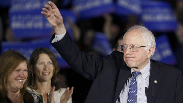 U.S. Democratic presidential candidate Bernie Sanders speaks at his caucus night rally Des Moines, Iowa February 1, 2016, REUTERS/Rick Wilking
