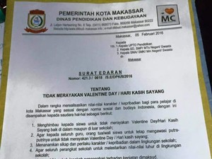 Makassar Terbitkan Surat Edaran Larangan Pelajar Rayakan Valentine