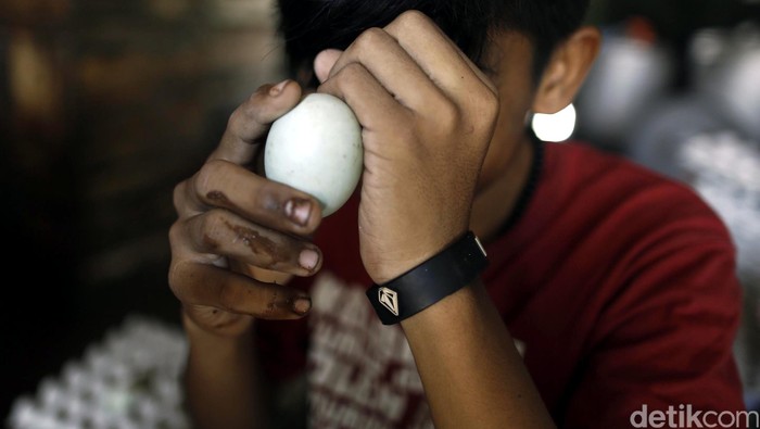 Pekerja menyelesaikan pembuatan telur asin yang menjadi makanan khas Brebes, Jawa Tengah, Senin (15/2/2016). Dalam sehari industri rumahan pembuat telur asin itu bisa menghasilkan lebih dari 7000 butir telur yang siap didistribusikan keberbagai wilayah di Indonesia. (FOTO: Rachman Haryanto/detikcom)