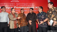 Ketua MPR Zulkifli Hasan, Mantan Ketua MK Mafud MD, Wakil Ketua KPK RI, Laode Syarif, Wakil Ketua DPD RI, Faruk Muhammad dan Ketua Komisi III DPR dari Fraksi Golkar Bambang Soesatyo menjadi narasumber dalam diskusi tersebut, Selasa (16/2/2016).