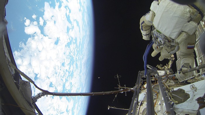 International Space Station (ISS) expedition 46/47 crew member, Russian cosmonaut Sergei Volkov performs a spacewalk outside the ISS in this Roscosmos image released on February 7, 2016. REUTERS/Roscosmos/Handout via Reuters ATTENTION EDITORS - THIS PICTURE WAS PROVIDED BY A THIRD PARTY. REUTERS IS UNABLE TO INDEPENDENTLY VERIFY THE AUTHENTICITY, CONTENT, LOCATION OR DATE OF THIS IMAGE. FOR EDITORIAL USE ONLY. NOT FOR SALE FOR MARKETING OR ADVERTISING CAMPAIGNS. FOR EDITORIAL USE ONLY. NO RESALES. NO ARCHIVE. THIS PICTURE IS DISTRIBUTED EXACTLY AS RECEIVED BY REUTERS, AS A SERVICE TO CLIENTS.