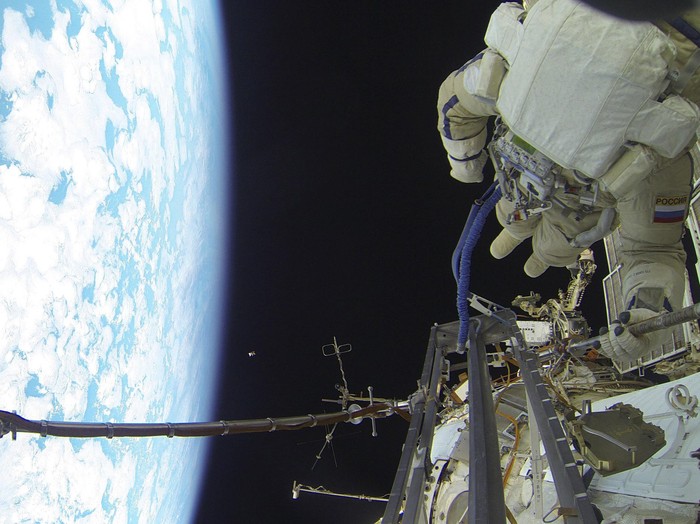 International Space Station (ISS) expedition 46/47 crew member, Russian cosmonaut Sergei Volkov performs a spacewalk outside the ISS in this Roscosmos image released on February 7, 2016. REUTERS/Roscosmos/Handout via Reuters ATTENTION EDITORS - THIS PICTURE WAS PROVIDED BY A THIRD PARTY. REUTERS IS UNABLE TO INDEPENDENTLY VERIFY THE AUTHENTICITY, CONTENT, LOCATION OR DATE OF THIS IMAGE. FOR EDITORIAL USE ONLY. NOT FOR SALE FOR MARKETING OR ADVERTISING CAMPAIGNS. FOR EDITORIAL USE ONLY. NO RESALES. NO ARCHIVE. THIS PICTURE IS DISTRIBUTED EXACTLY AS RECEIVED BY REUTERS, AS A SERVICE TO CLIENTS.