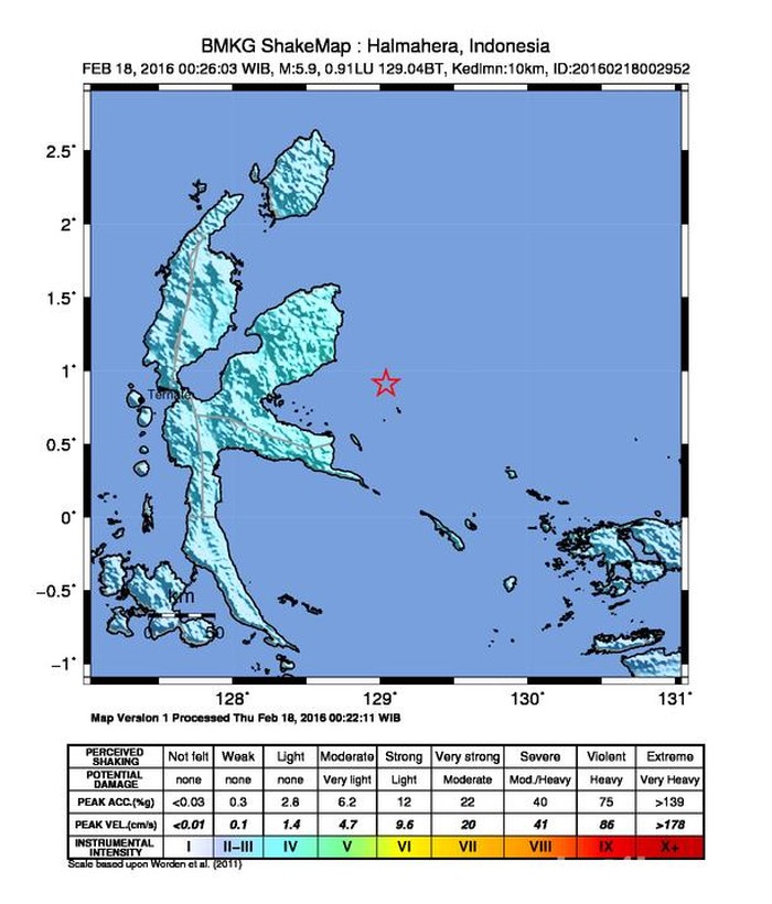 Gempa 5,9 SR Guncang Halmahera Timur, Maluku Utara