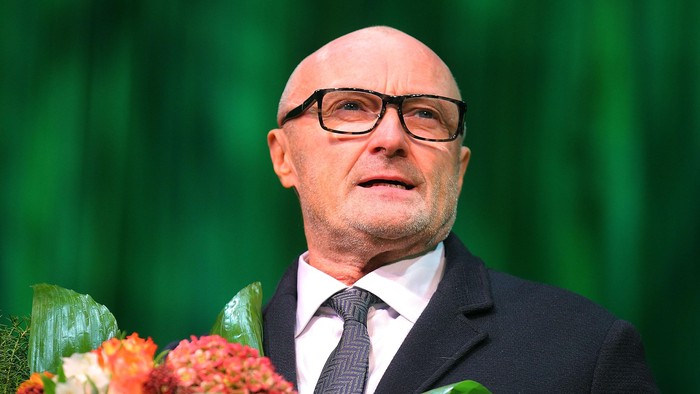STUTTGART, GERMANY - NOVEMBER 21:  Phil Collins is seen on the stage after the Stuttgart Premiere of the musical Tarzan  at Stage Apollo Theater on November 21, 2013 in Stuttgart, Germany.  (Photo by Thomas Niedermueller/Getty Images)