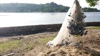 Foto: Warga setempat sering mencari ikan di perairan sekitar. Peralatan menangkap ikannya pun ada yang diletakkan di pantai (Kurnia/detikTravel)
