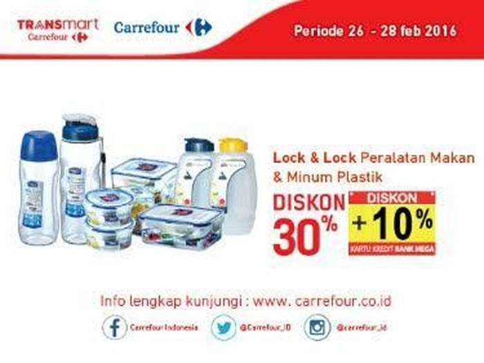 Diskon 30% Peralatan Makan dan Minum Lock&Lock di Transmart Carrefour