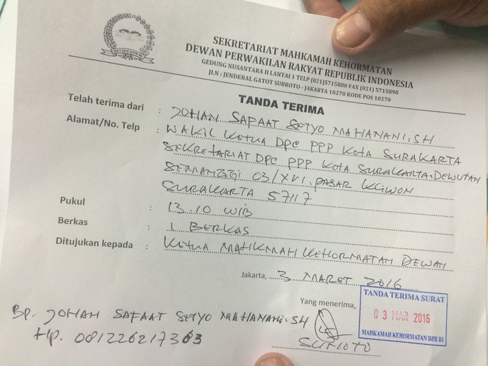 Datangi MKD, Pimpinan PPP Solo Minta Ivan Haz Dipecat dari DPR