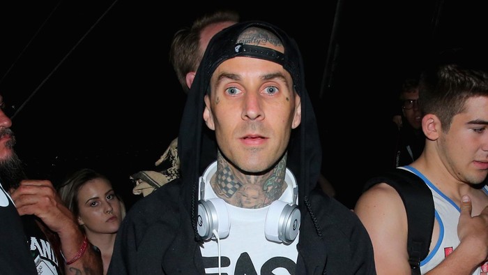 INDIO, CA - APRIL 11:  Musician Travis Barker attends during day 2 of the 2015 Coachella Valley Music & Arts Festival (Weekend 1) at the Empire Polo Club on April 11, 2015 in Indio, California.  (Photo by Mark Davis/Getty Images)