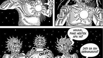 Coretan @komikfaktap tak kalah lucu dengan memasukkan unsur cerita pewayangan. Alkisah Batara Kala ingin menyantap Matahari. Namun seperti netizen kekinian, sosok raksasa ini harus memotretnya dulu untuk pamer di media sosial. Foto: Internet