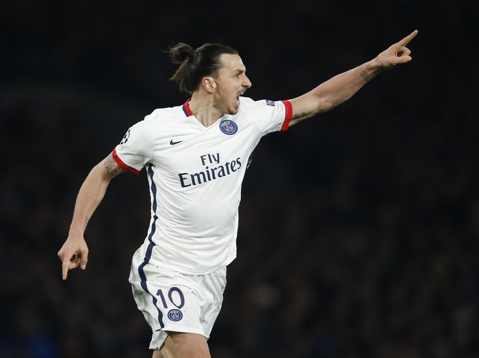 Football Soccer - Chelsea v Paris St Germain - UEFA Champions League Round of 16 Second Leg - Stamford Bridge, London, England - 9/3/16
PSG's Zlatan Ibrahimovic celebrates scoring their second goal
Action Images via Reuters / Andrew Couldridge
Livepic
EDITORIAL USE ONLY.