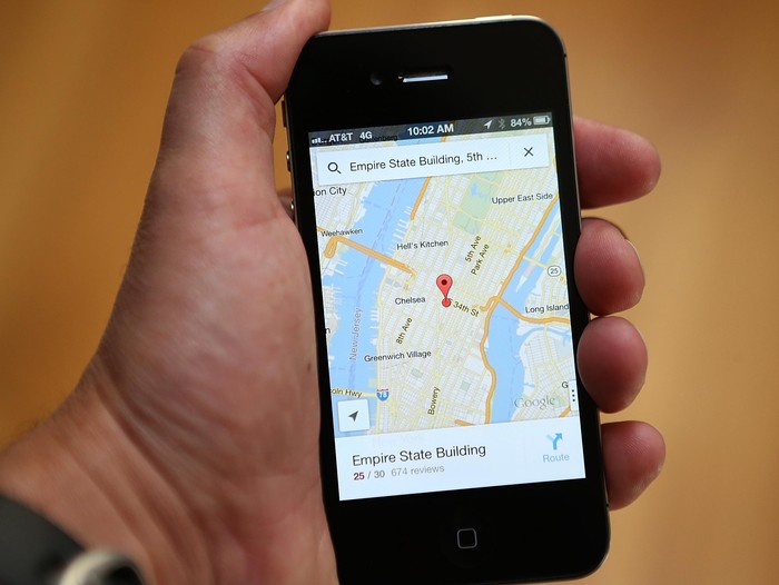 FAIRFAX, CA - DECEMBER 13:  The Google Maps app is seen on an Apple iPhone 4S on December 13, 2012 in Fairfax, California. Three months after Apple removed the popular Google Maps from its operating system to replace it with its own mapping software, a Google Maps app has been added to the iTunes store. Apple Maps were widely panned in tech reviews and among customers, the fallout resulting in the dismissal of the top executive in charge of Apples mobile operating system. (Photo by Justin Sullivan/Getty Images)