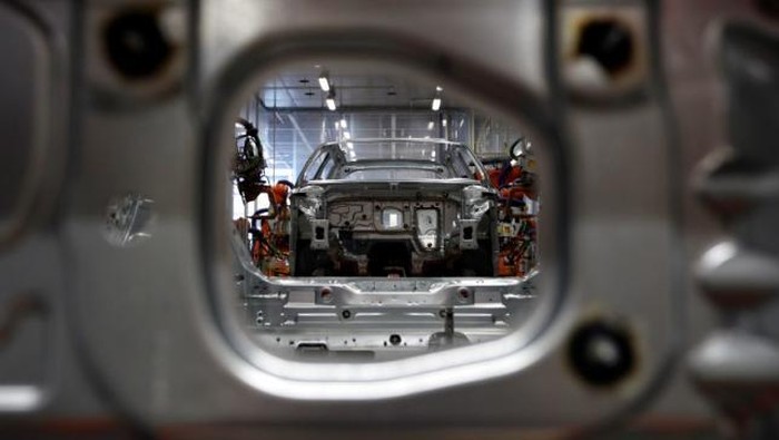 Sasis ringan Audi A3 terlihat di line produksi di pabrik Ingolstadt, Audi.