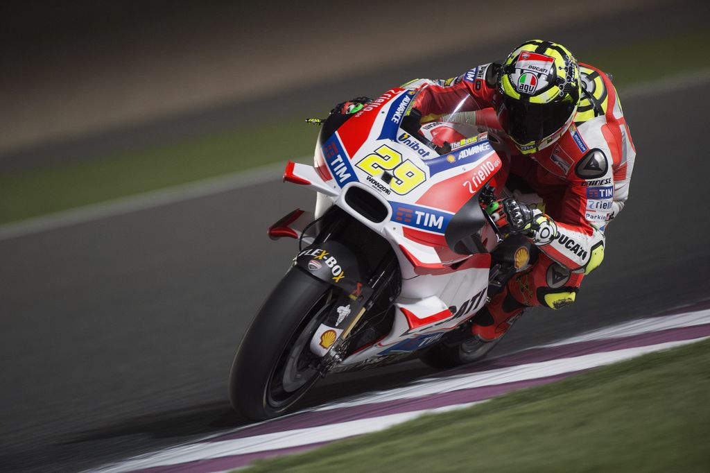 DOHA, QATAR - MARCH 18:  Andrea Iannone of Italy and Ducati Team rounds the bend during the MotoGp of Qatar - Free Practice at Losail Circuit on March 18, 2016 in Doha, Qatar.  (Photo by Mirco Lazzari gp/Getty Images)