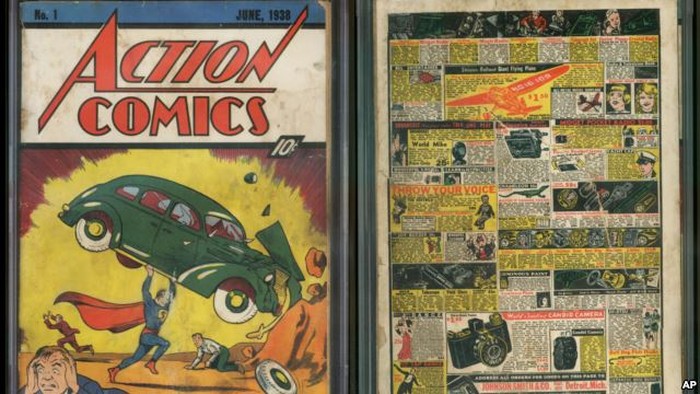 FILE - In this file image provided by Metropolis Collectibles/ComicConnect, Corp., shows the front and back cover of 