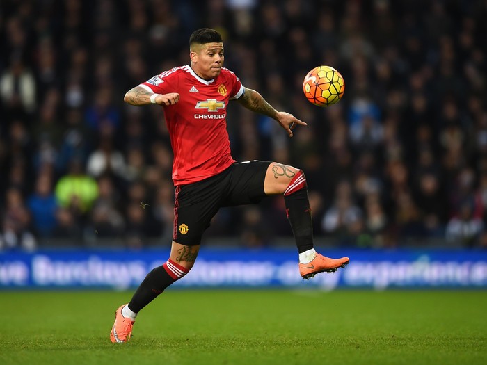 WEST BROMWICH, ENGLAND - MARCH 06: Marcos Rojo of Manchester United in action during the Barclays Premier League match between West Bromwich Albion and Manchester United at The Hawthorns on March 6, 2016 in West Bromwich, England.  (Photo by Laurence Griffiths/Getty Images)