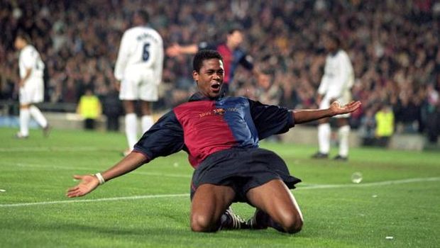 18 Apr 2000:  Patrick Kluivert of Barcelona celebrates a goal during the UEFA Champions League quarter-final second leg against Chelsea at the Nou Camp in Barcelona, Spain.  Barcelona won the match 5-1.  Mandatory Credit: Ben Radford /Allsport