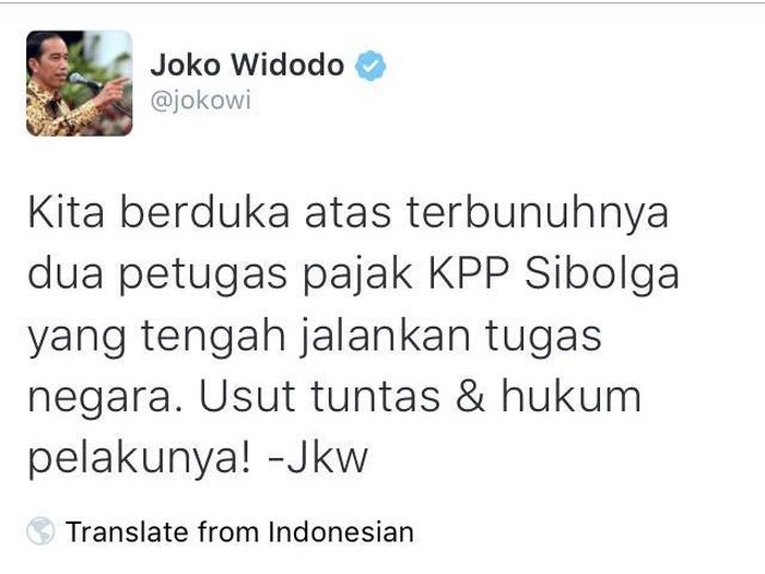 Jokowi Minta Polisi Usut Tuntas dan Hukum Pembunuh 2 Petugas Pajak