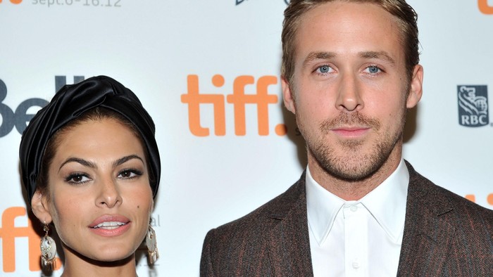 TORONTO, ON - SEPTEMBER 07: Actors Eva Mendes and Ryan Gosling attend The Place Beyond The Pines premiere during the 2012 Toronto International Film Festival at Princess of Wales Theatre on September 7, 2012 in Toronto, Canada.  (Photo by Sonia Recchia/Getty Images)